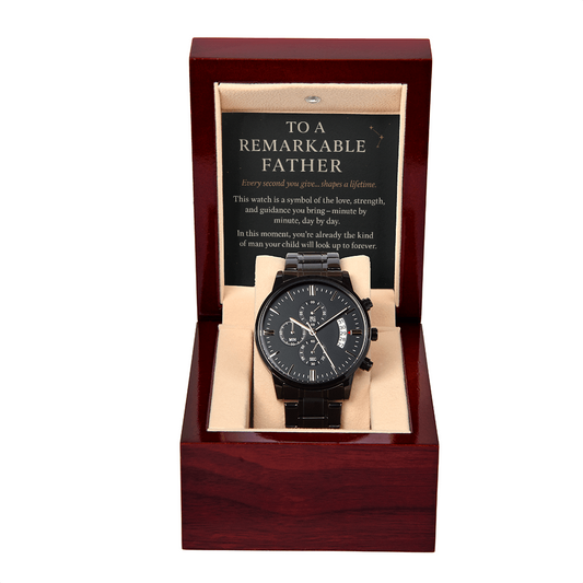 "Luxury Black Chronograph Watch for Men – Stainless Steel, Water Resistant, Perfect Father's Day or Anniversary Gift"