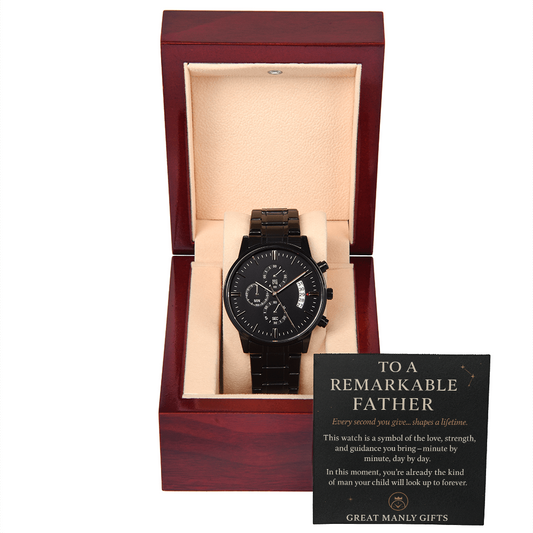 "Luxury Black Chronograph Watch for Men – Stainless Steel, Water Resistant, Perfect Father's Day or Anniversary Gift"